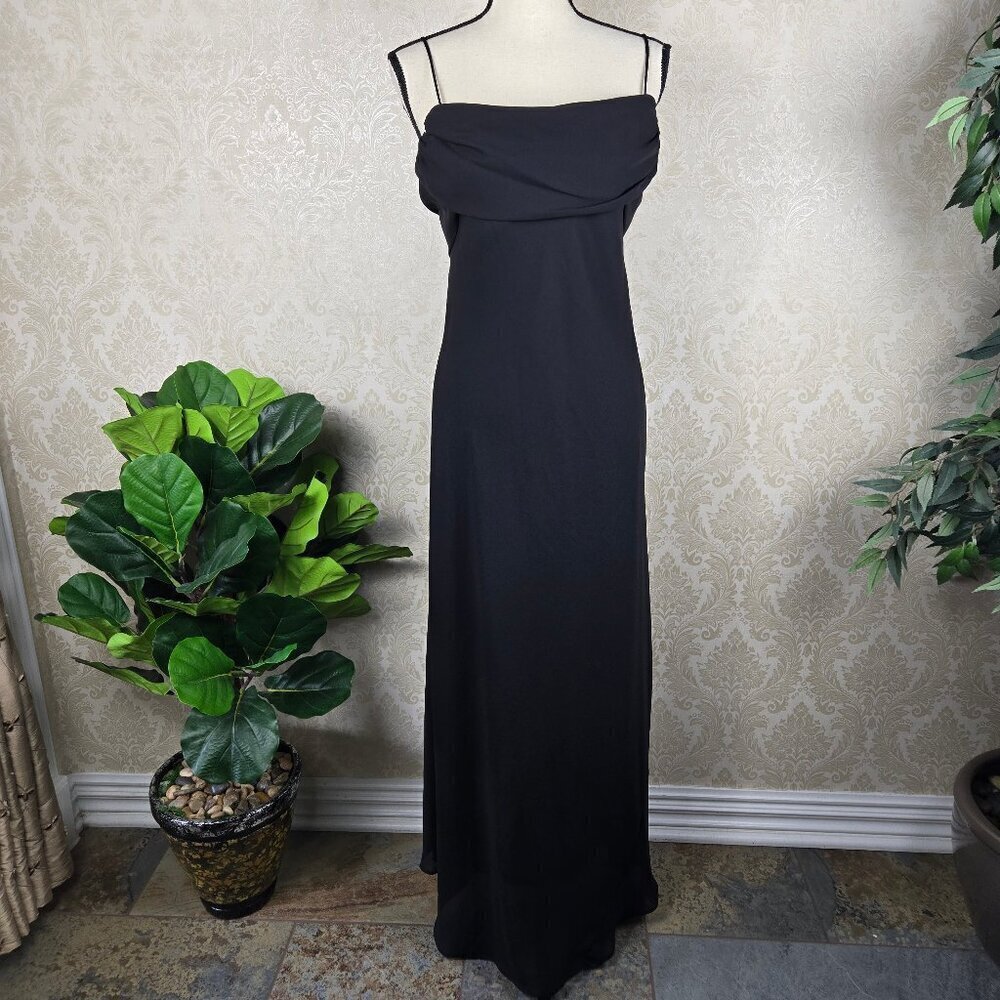 Alyn Paige Size 7/8 Black Column Formal Gown Spaghetti Straps Draped Front Prom